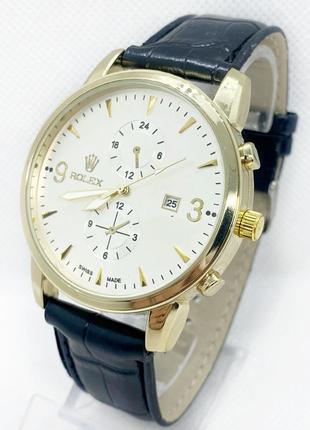 Мужские наручные часы с календарём золото с черным ремешком ( код: ibw891yb )1 фото