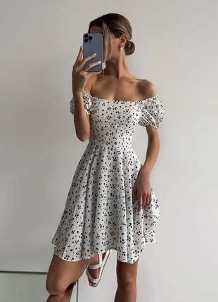 Легка жіночна сукня міні коротка вільного крою з коротким рукавом і відкритими плечима софт принт квітка8 фото