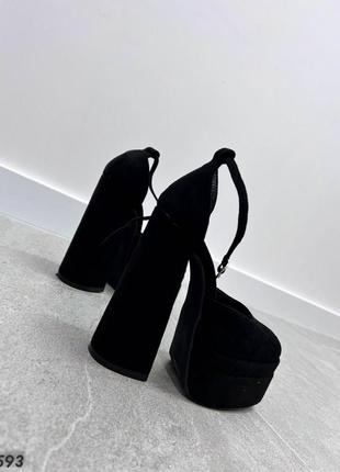 Женские туфли на высоком каблуке, черные, экозамша8 фото