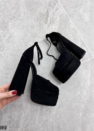 Женские туфли на высоком каблуке, черные, экозамша2 фото