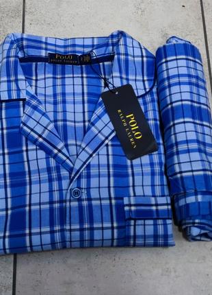 Чоловіча брендова піжама для сну та дому polo ralph lauren в синьому кольорі в клітинку розмір s3 фото