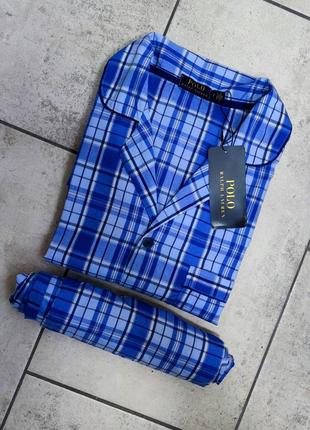 Чоловіча брендова піжама для сну та дому polo ralph lauren в синьому кольорі в клітинку розмір s