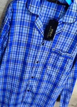Чоловіча брендова піжама для сну та дому polo ralph lauren в синьому кольорі в клітинку розмір s4 фото