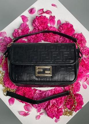 👜 fendi baguette black leather bag
