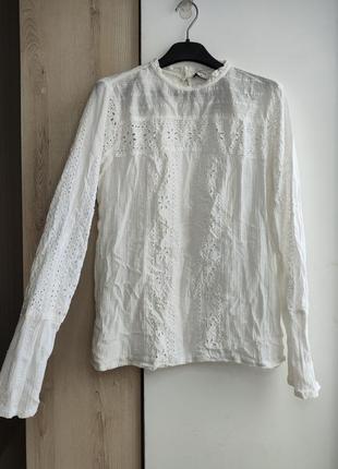 Блуза рубашка белая прошва натуральная вискоза хлопок2 фото