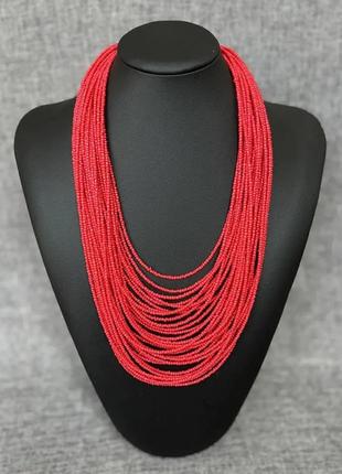 Праздничные красные бусы для вышиванки, богемное ожерелье из бисера, бижутерия, украшения6 фото