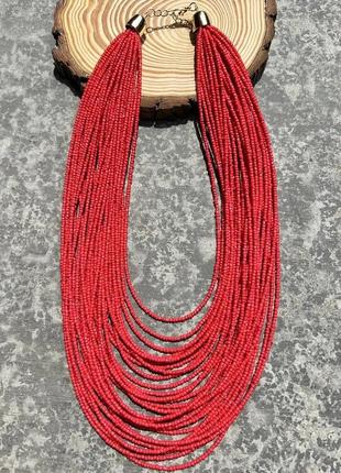Праздничные красные бусы для вышиванки, богемное ожерелье из бисера, бижутерия, украшения4 фото