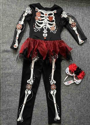 Костюм із маскою halloween скелет цукровий череп f&f 7-8 років 122-1284 фото