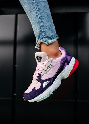 Adidas falcon pink white purple, жіночі кросівки адідас фалкон