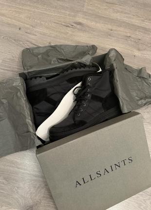 Кожаные черные берцы на высокой подошве на шнуровке allsaints