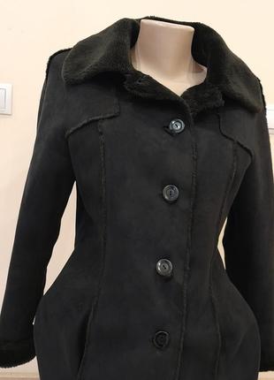 Класичне чорне пальто дублянка дубленка3 фото