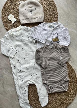 Комплект на 56 см человечек, бодики 2 штуки и шапочка