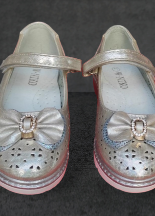 Туфли балетки для девочки летние на платформе для девочки бежевые ,золотистые8 фото