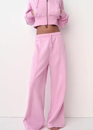 Костюм зара брюки джоггеры розовый кофта свитшот с капюшоном худи зара zara5 фото