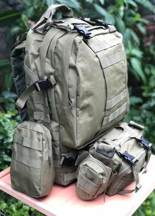 Військово-тактичний рюкзак 50 л+ 3 органайзери разом 60 л олива, краща якість, оригінал ua2 фото