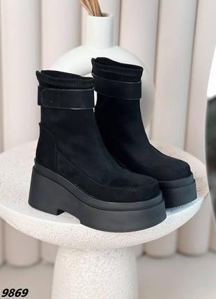 Женские ботинки черные беж экозамша экокожа3 фото
