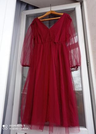 Шикарна бордова сукня з фатином2 фото