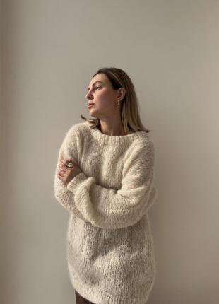 Удлиненный свитер оверсайз из шерсти альпака свитер-туника свитер-платье2 фото