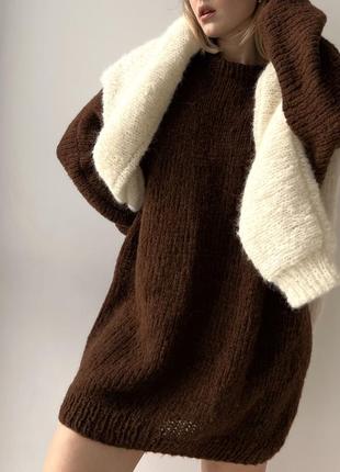Удлиненный свитер оверсайз из шерсти альпака свитер-туника свитер-платье10 фото