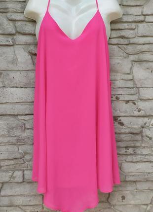 Шикарное, шифоновое платье ярко-розового цвета2 фото