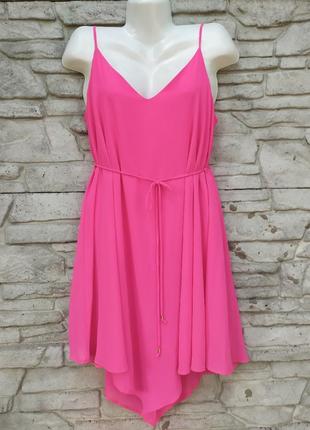 Шикарное, шифоновое платье ярко-розового цвета4 фото