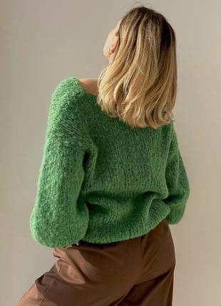 Зелёный свитер оверсайз из шерсти альпака10 фото