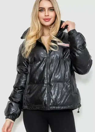 Куртка жіноча демісезонна екошкіра, колір чорний, 243r201