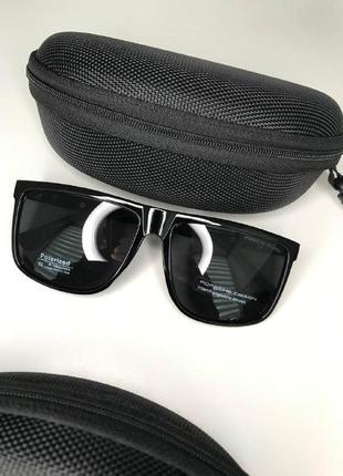 Мужские очки солнцезащитные порш porsche design polarized uv400 с поляризацией черные глянцевые с вставками4 фото