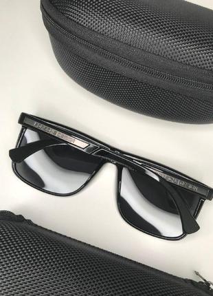 Мужские очки солнцезащитные порш porsche design polarized uv400 с поляризацией черные глянцевые с вставками5 фото