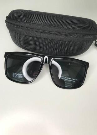 Мужские очки солнцезащитные порш porsche design polarized uv400 с поляризацией черные глянцевые с вставками3 фото