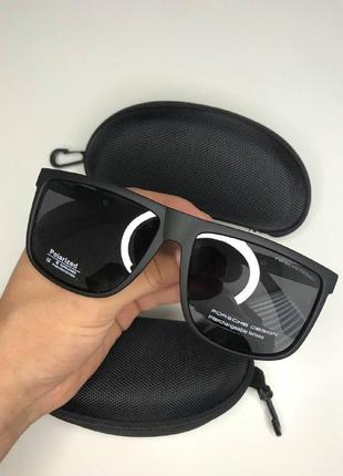 Чоловічі сонцезахисні окуляри porsche полароїд polarized водійські чорні квадратні великі з поляризацією4 фото