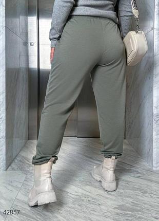 Женские трикотажные штаны двунитка большие размеры. модель 42857 оливковый2 фото