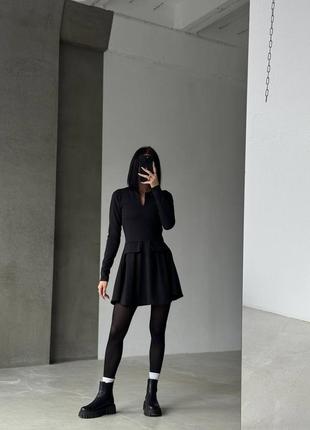 Черное мини платье с пышной юбкой5 фото