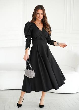 Платье миди женское с объемными рукавами разм.s-l