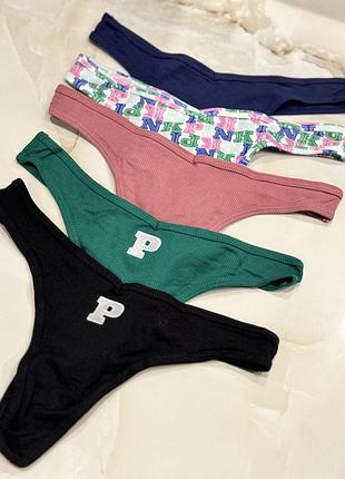 Білизна pink труси 5 штук victoria’s secret трусики стрінги