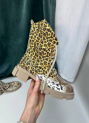 Эксклюзивные ботинки из итальянской кожи и замши женские леопардовые7 фото