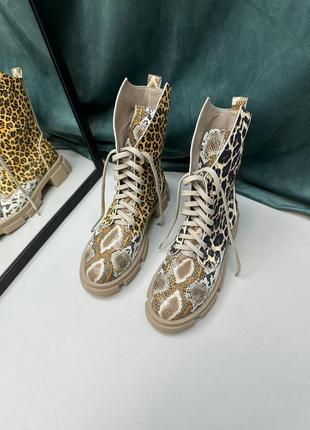 Эксклюзивные ботинки из итальянской кожи и замши женские леопардовые8 фото