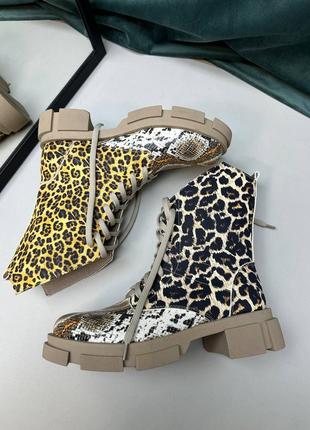 Эксклюзивные ботинки из итальянской кожи и замши женские леопардовые6 фото