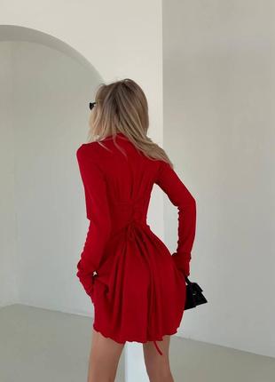 Платье корсет в рубчик с завязками на спине с длинными рукавами с разрезом для пальца хорошее качество 🔥2 фото