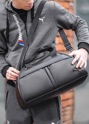 Кожаная черная спортивная сумка для тренировок. сумка для спортзала, поездок