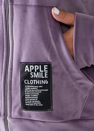Велюровий спортивний костюм оверсайз кофта зіппер на блискавці штани вільні комплект фіолетовий трендовий стильний2 фото