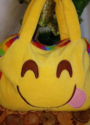 Детская текстильная плюшевая сумочка смайлик+подарок7 фото