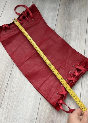 Красный кожаный корсет на шнуровке xxl стильный корсет пояс красный3 фото