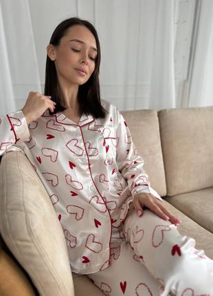 Пижама денская с сердечками шелк армани сорочка штаны шортики5 фото