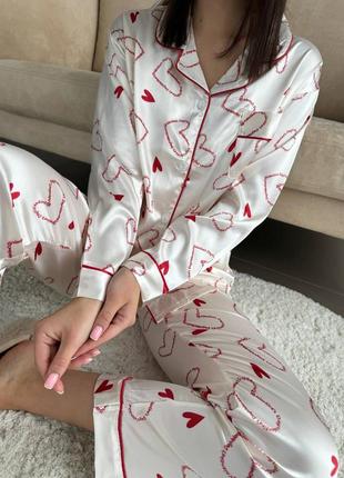 Пижама денская с сердечками шелк армани сорочка штаны шортики7 фото
