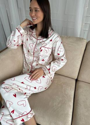 Пижама денская с сердечками шелк армани сорочка штаны шортики6 фото