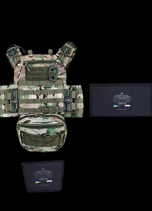 Плитоноска швидкого скидання з боковими карманами + напашник та комплект балістичних пакетів ( 30*15