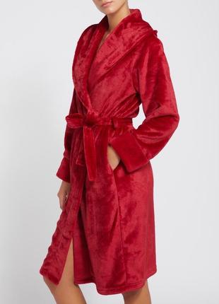 Теплий яскравий червоний домашній халат, махровий халат5 фото