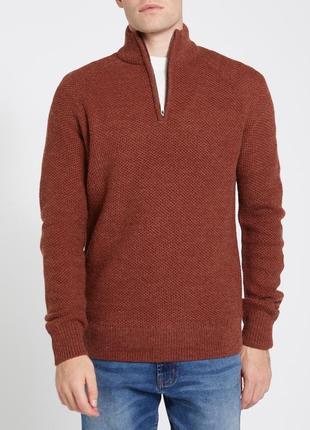 Мужской коричневый джемпер, свитер с молнией1 фото