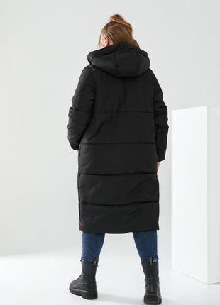 Пальто теплая куртка миди зимняя зима осень плащевка длинный дутый плащ поперечный стеганный прошитый пальто капюшон прямой5 фото